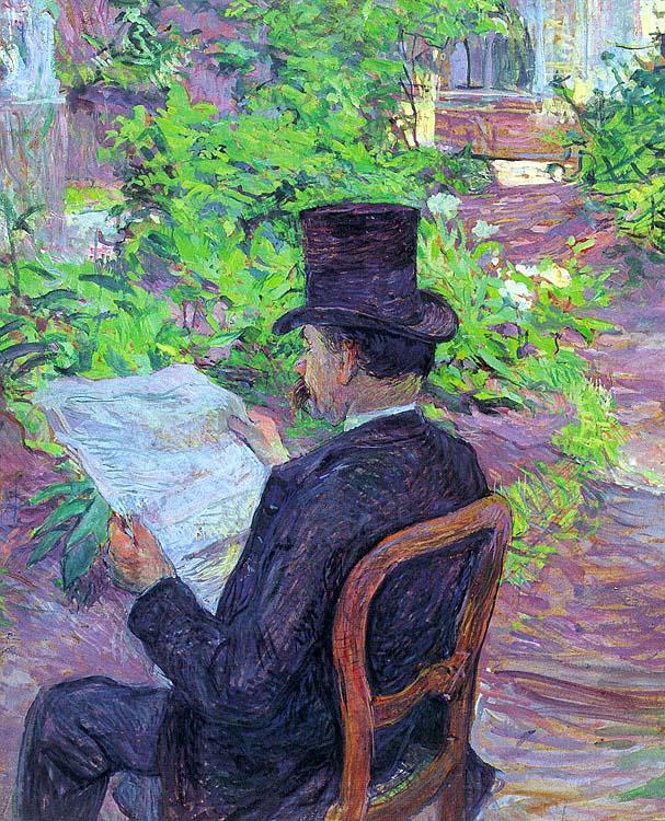  Henri  Toulouse-Lautrec Desire Dihau Reading a Newspaper in the Garden France oil painting art